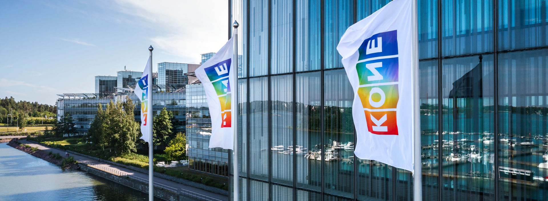 KONE Building in Finland with Pride flags